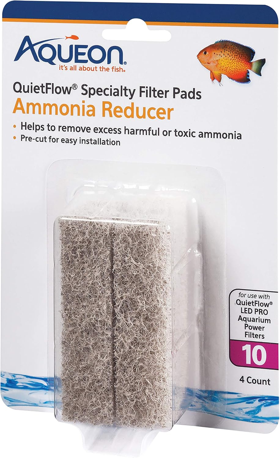 Aqueon QuietFlow LED PRO Ammonia Reducer 4 Count Filter Pads - For Model 10 / Ammonia