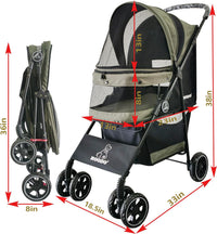 ROODO 4 Wheel Dog Cat Pet Stroller Best Lightweight Foldable Compact - sage green - image 3