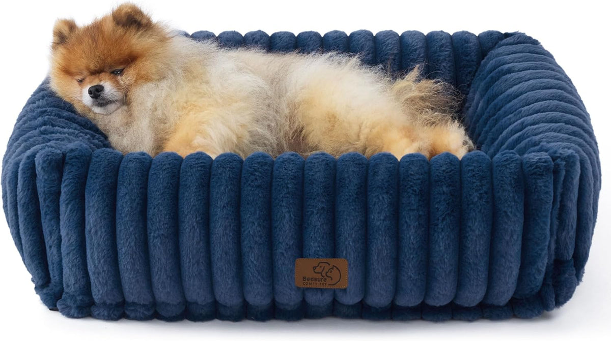 Bedsure ComfyFleece Cute Dog Bed for Small Medium Dogs Washable - M Plus(30" x24" x8") / Night Blue - image 3
