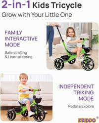 KRIDDO 2-in-1 Toddler Tricycle with Push Handle: Ages 18 Months to 5 - Green - image 3