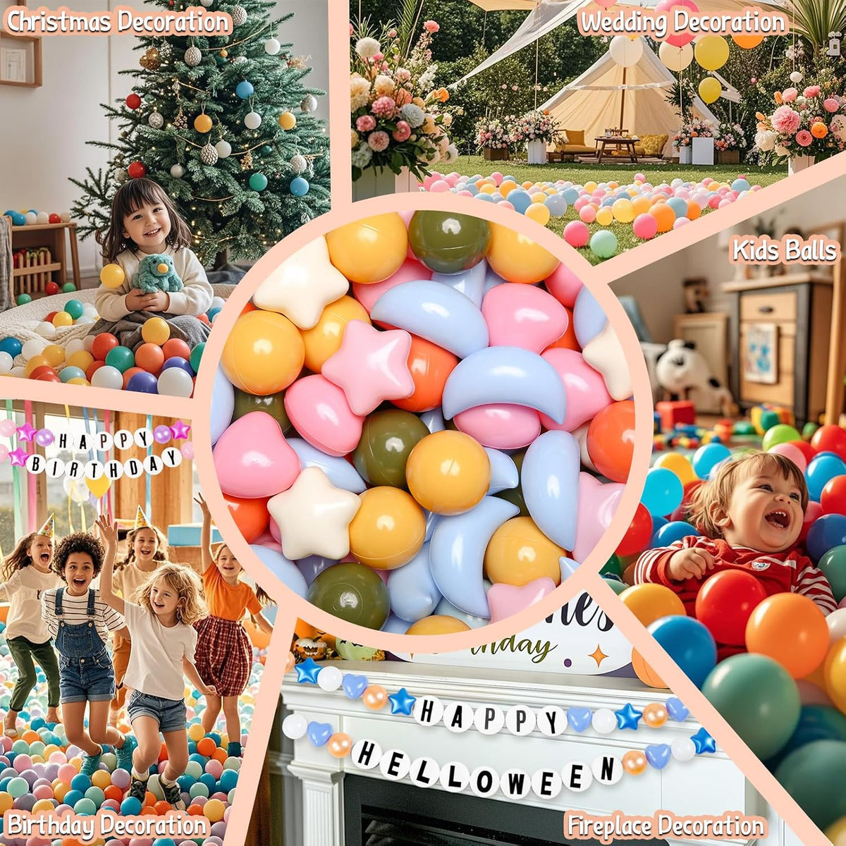 GOGOSO star, heart and moon ball pit balls in a pastel color mix with storage bag - view 20