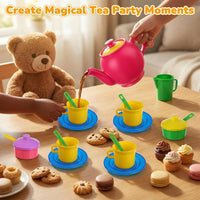 FLORMOON 18 piece toy tea set for kids with teapot, cups, saucers and plates in 6 colors - view 2