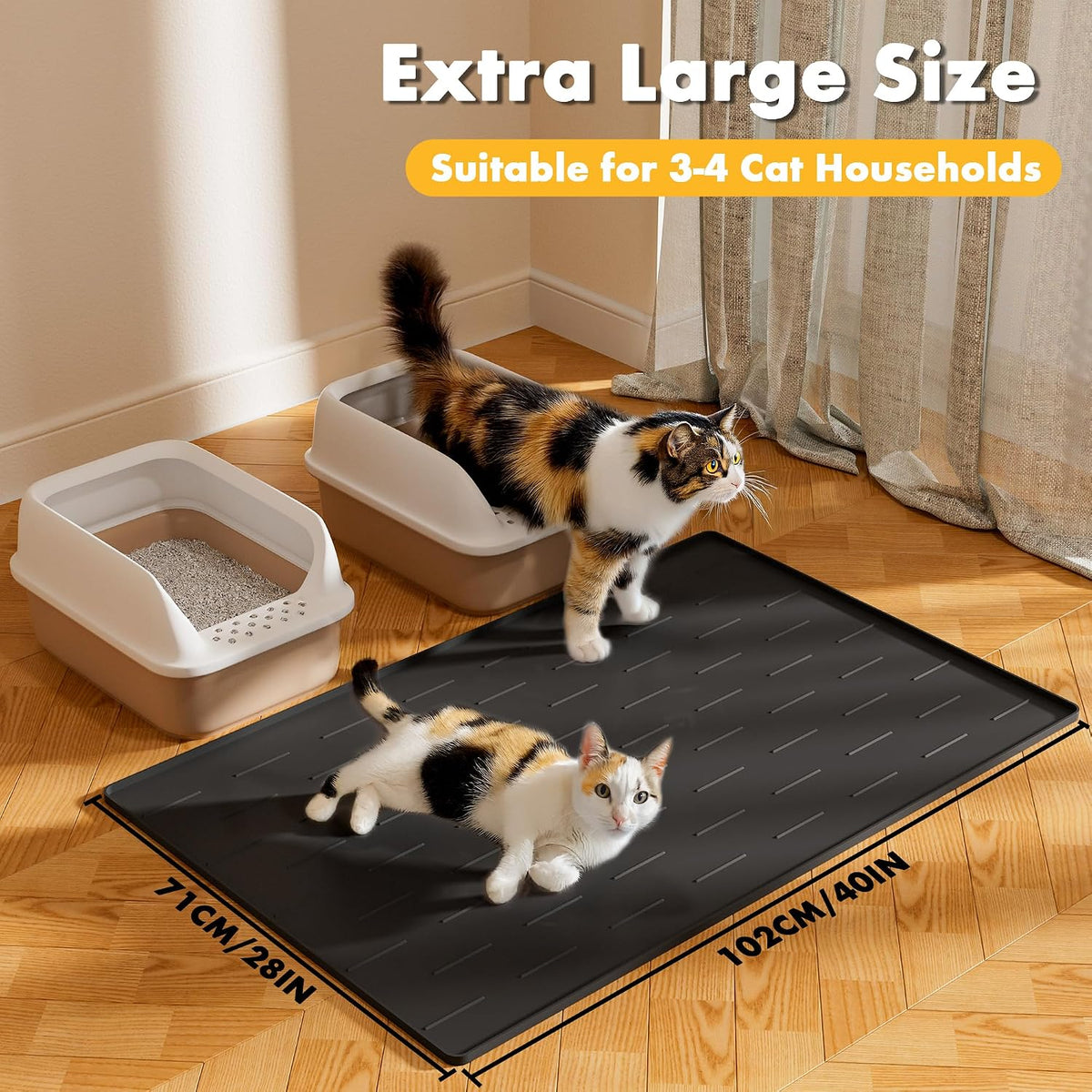Pieviev Extra Large Silicone Litter Box Mat, Easy to Clean - Black / XL-40''x28'' - image 2