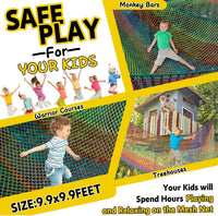 Climbing Net for Kids - 9.9FT x 9.9FT Double Layers Heavy Duty Playground Safety Net, Climbing - Rainbow / 9.9' x 9.9' - image 3