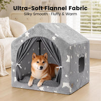 Indoor Dog House with Frame, Cute Dog Tent Bed with Cover Cave - Large ( 25" × 25" × 25" ) / Gray with flannel - image 2