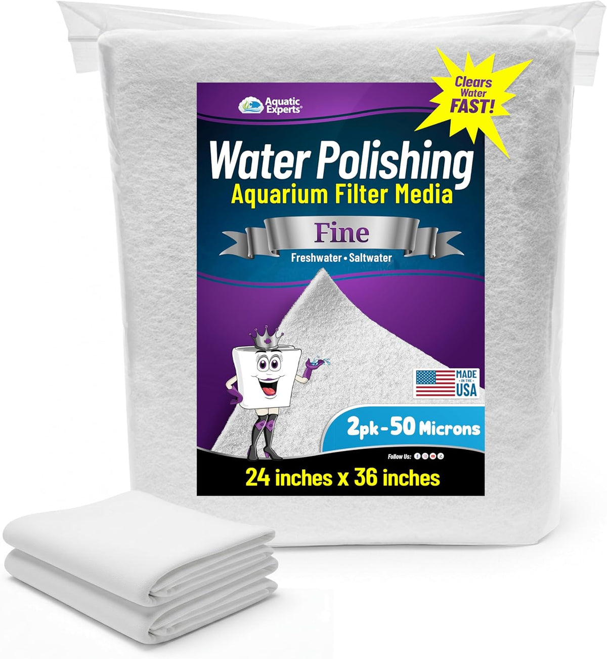 Aquatic Experts Aquarium Polishing Filter Pad - Ultra Fine – 50 Micron / 24" x 36 - 2 pack