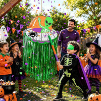 WERNNSAI Halloween skull pumpkin piñata in orange and black with spooky face - view 26