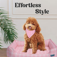 Orthopedic Bolster Dog Bed – CertiPUR-US Foam, Recycled Polyester Canvas, Washable Cover, Anti-Slip Bottom, Small, Light Blue Check – Stylish Designer Dog Sofa