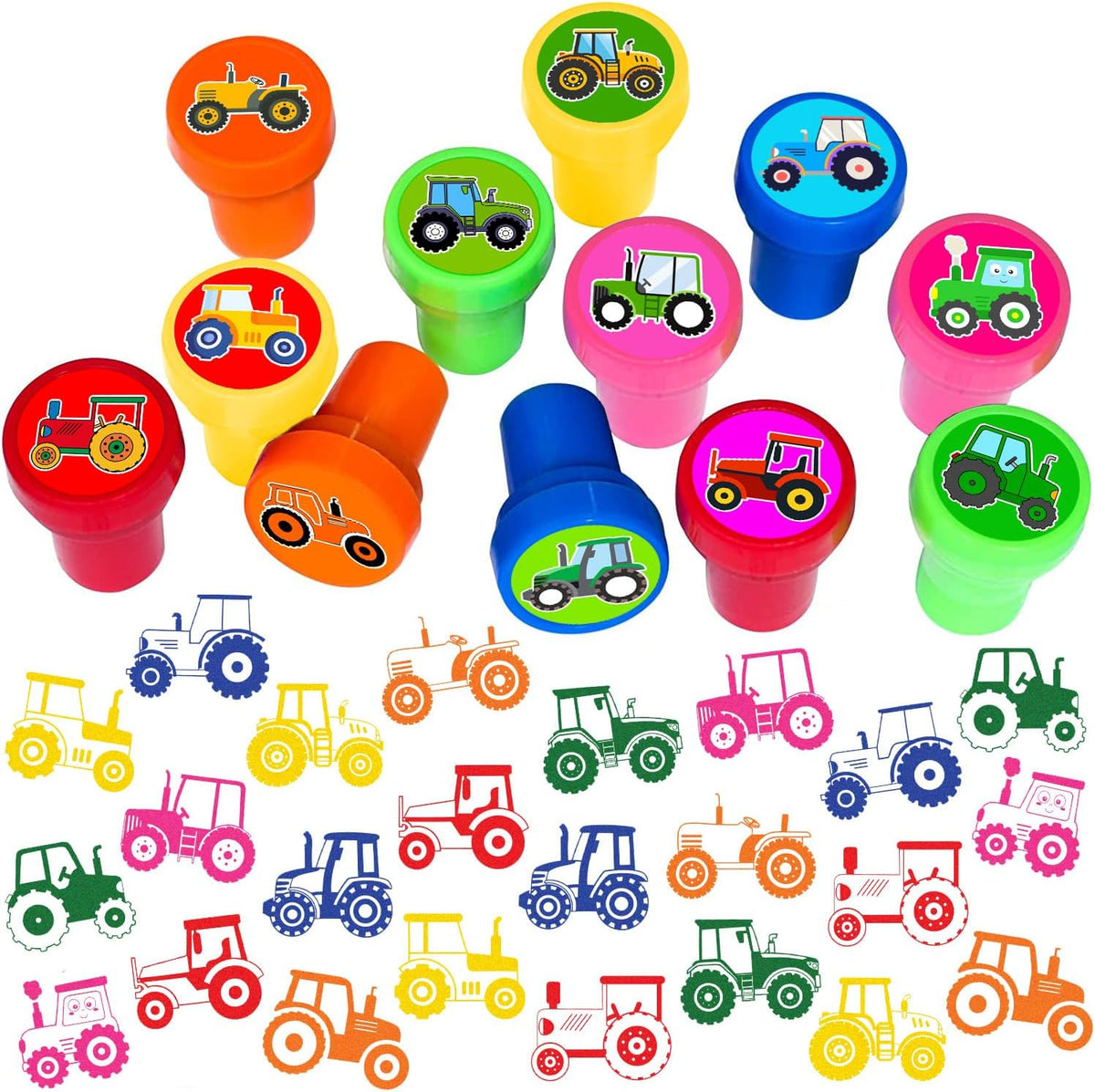 Car and truck stampers for kids, 12 pre-inked stamps in different vehicle designs and colors - view 3