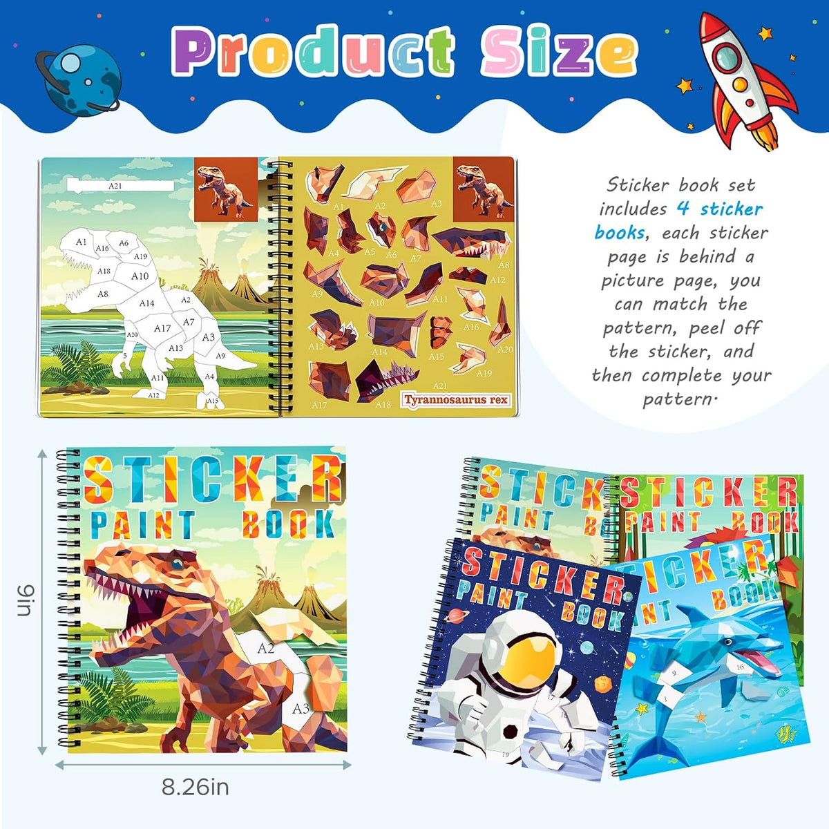 Homicozy 3Pcs Paint by Number Sticker Books for Kids 4-8 - Style2-3pcs - image 3