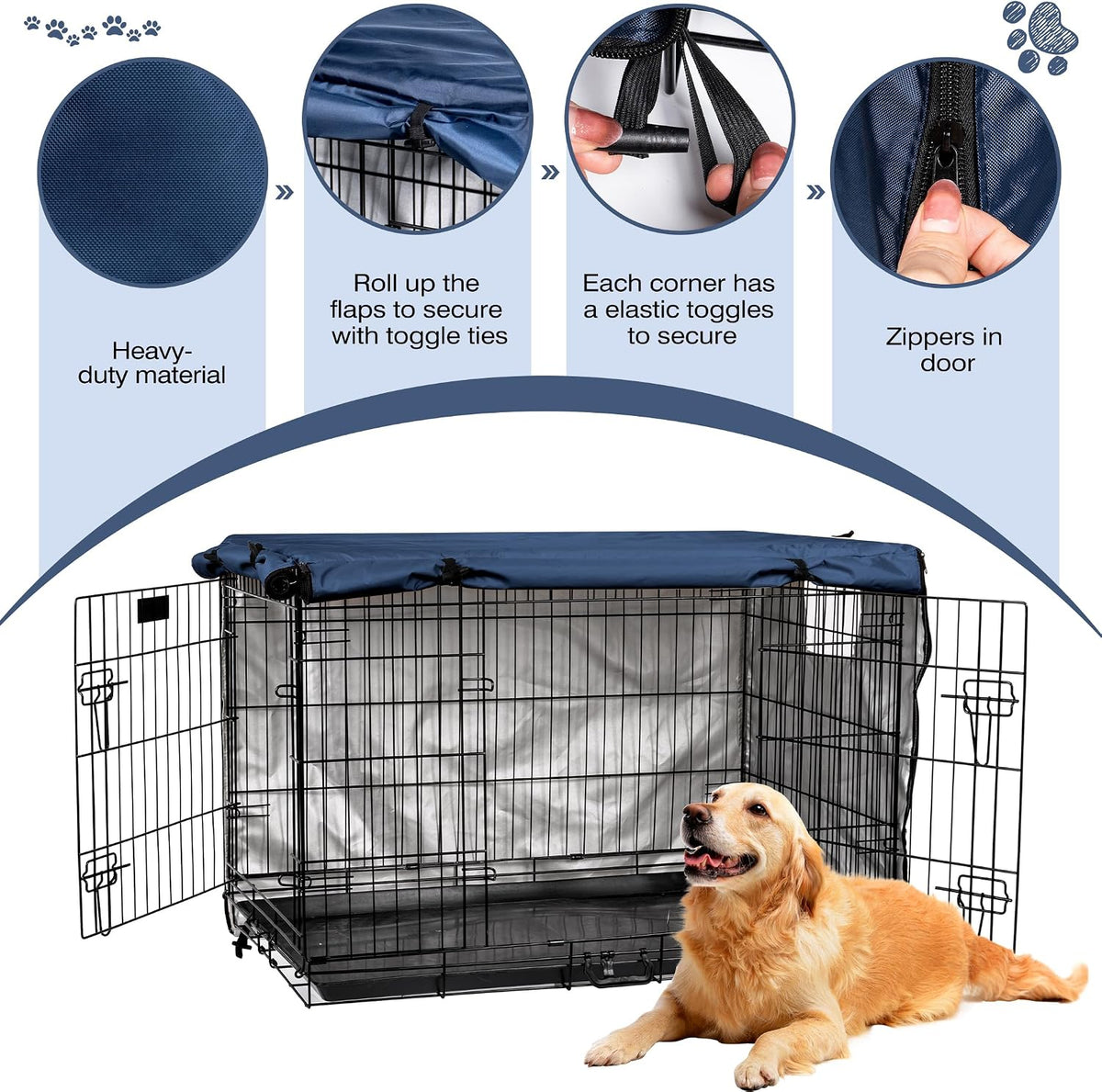 kefit Dog Crate Cover, Privacy & Light-Blocking Cover for Wire Dog Kennel/Cage, Fits Standard 48" - Navy Blue / 42 inch - image 2