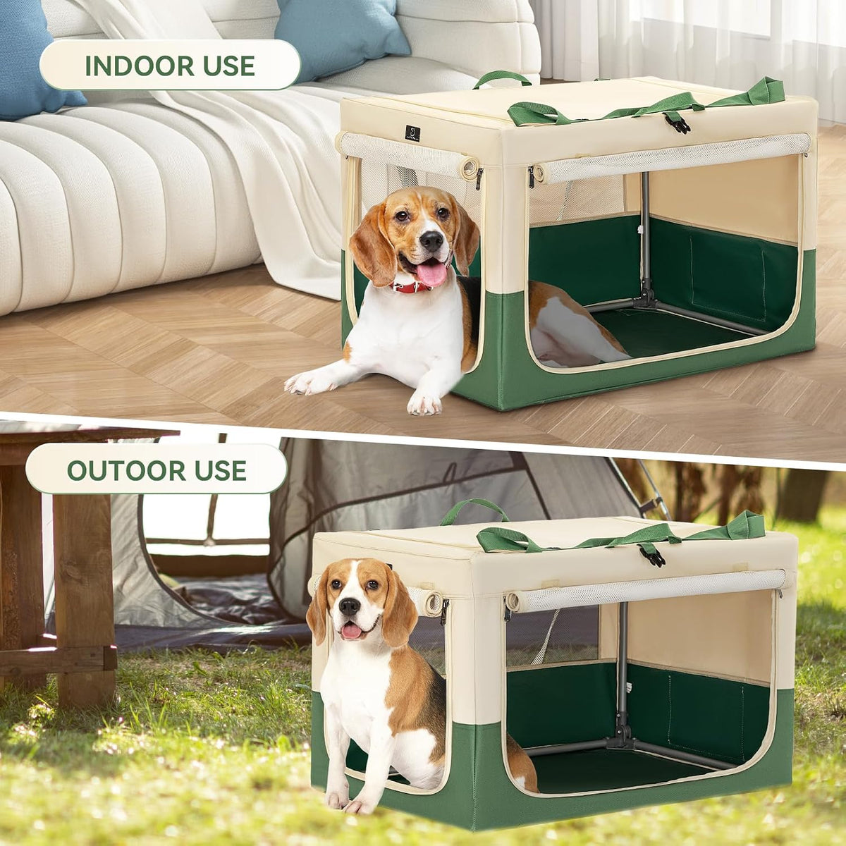 A 4 Pet 36-in Foldable Soft-Sided Dog Crate for Large Dogs – Essentials for Dogs - Green+Beige / 30.0"L x 20.0"W x 19.0"H - image 4