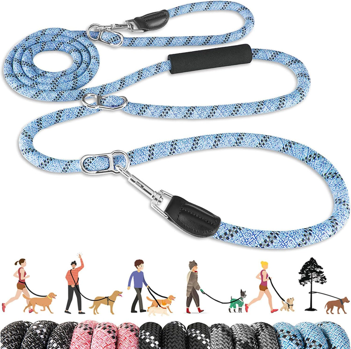 Lukovee Hands Free Dog Leash - Blue / 10 FT for Medium Large Dogs