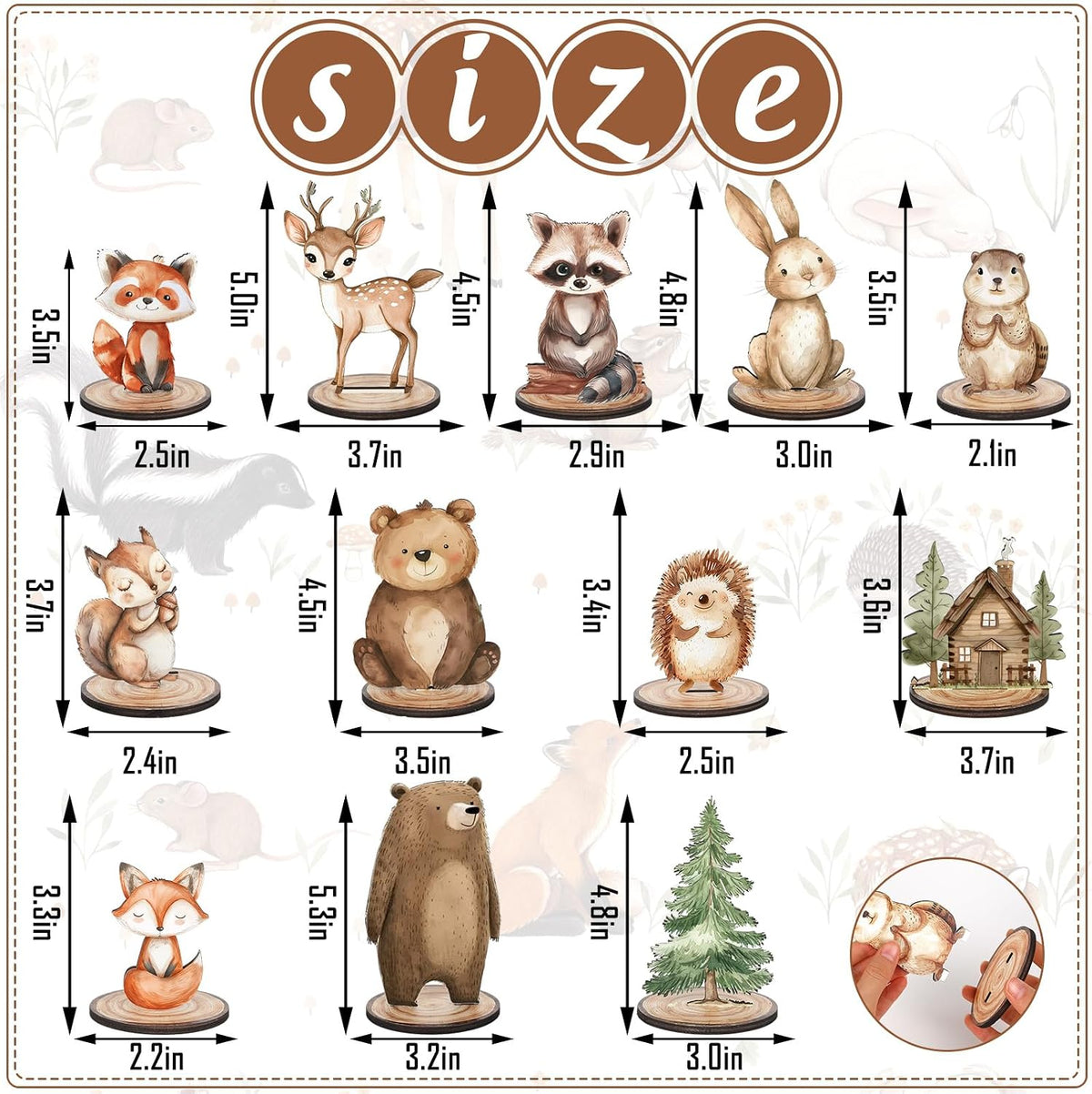 FYSUIMU woodland animal table centerpieces, 12 painted wooden signs standing in matching bases - view 9