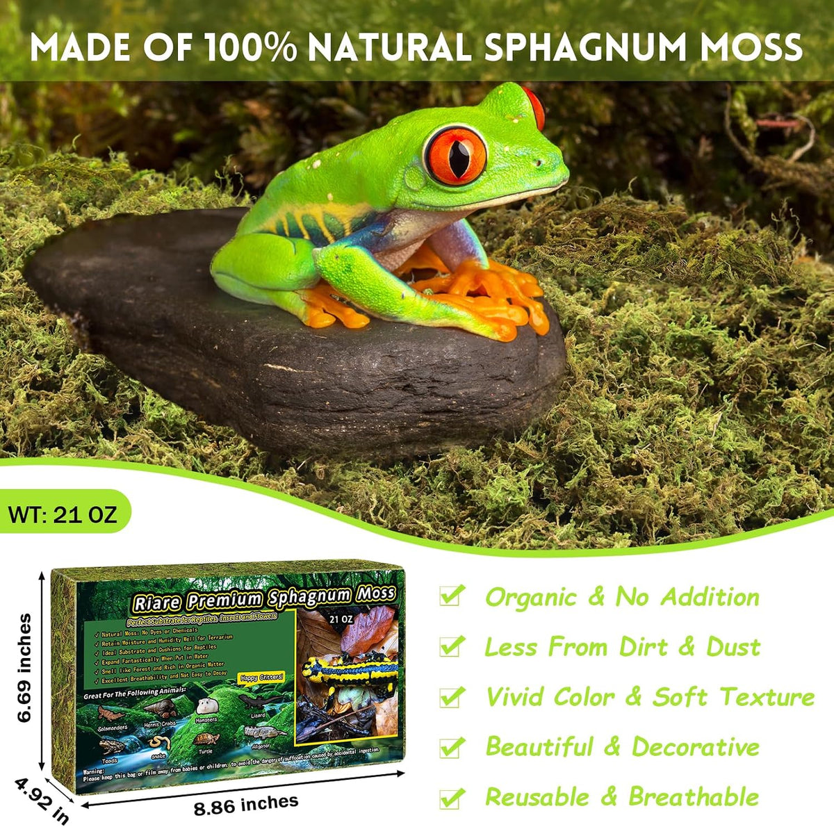 8 OZ Natural Sphagnum Moss for Reptiles - 30QT(1.3lb) - image 2