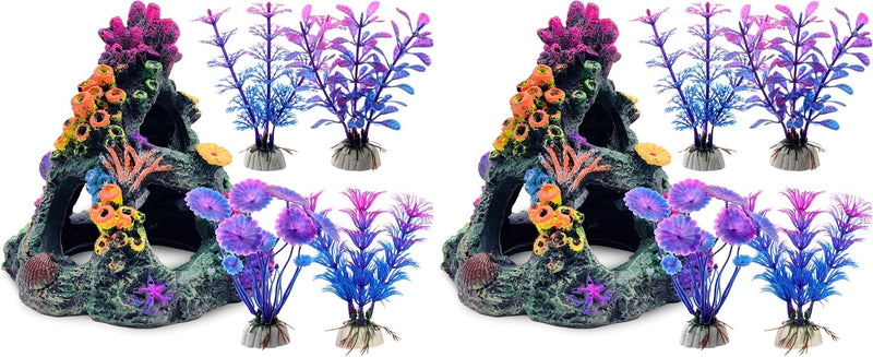 GSD Aquarium Colorful Coral Reef Set Fish Tank Decoration Mountain - 5.2 inches x 5.2 inches x 6 inches (Pack of 2)