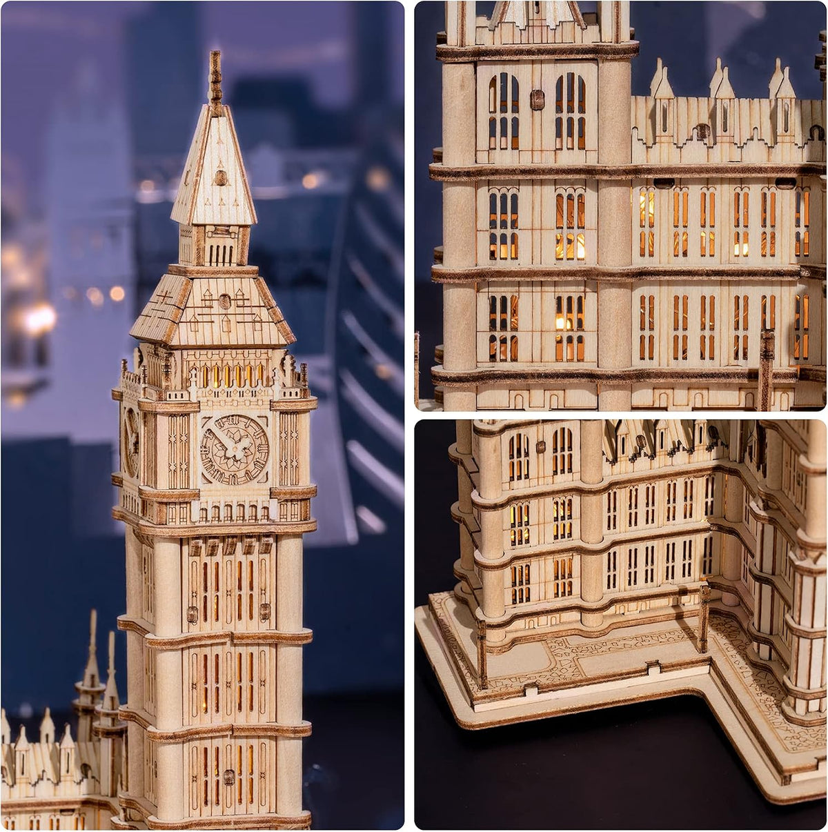 ROBOTIME Big Ben 3D wooden puzzle model with LED light - view 9