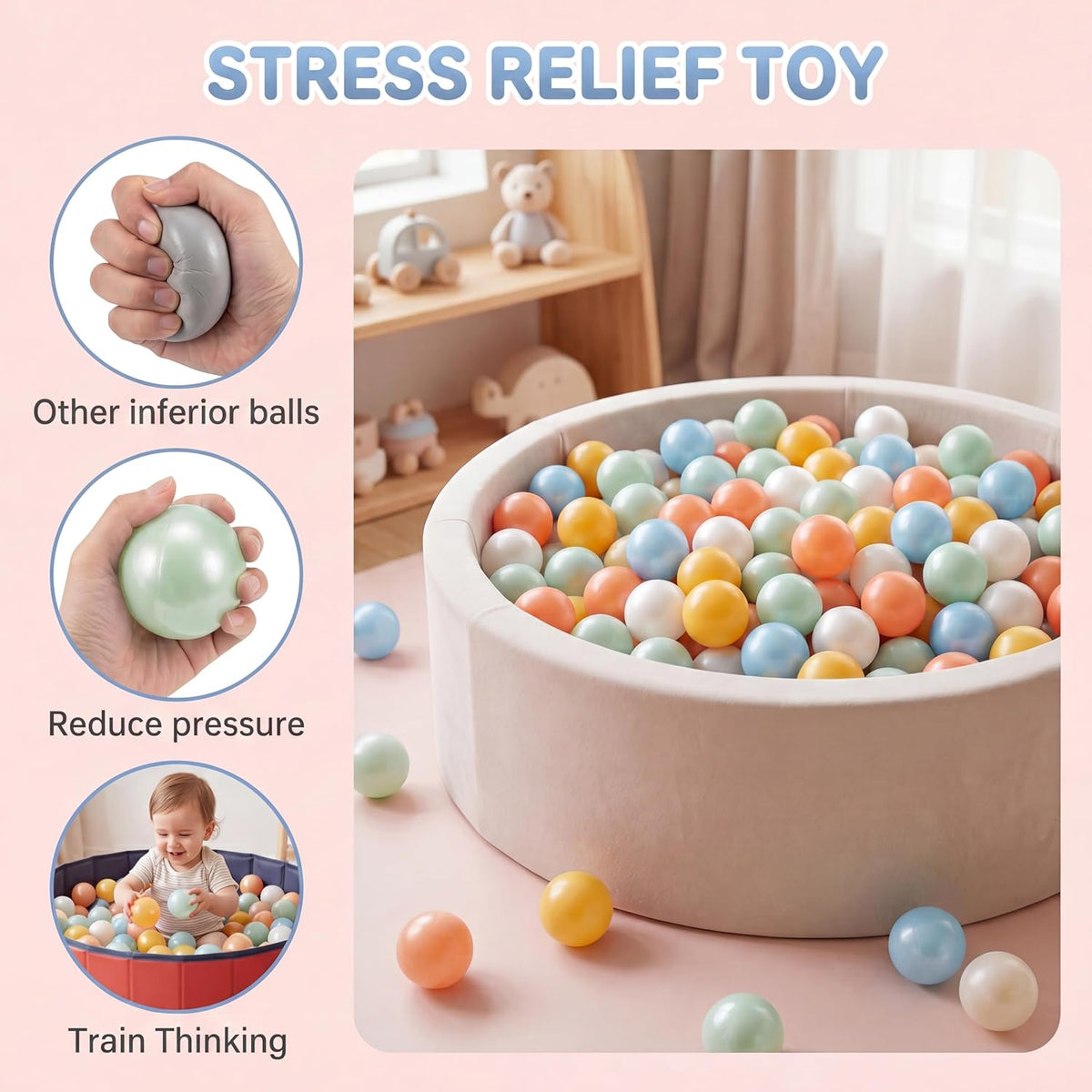 Clear Ball Pit Balls - Crush Proof Plastic Toy Balls for Boys and Girls – Fun for Kids & Family - 170 PACK / orange,teal - image 2