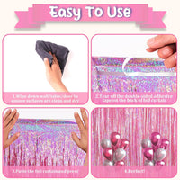 Voircoloria 2 Pack Gold Foil Fringe Backdrop Curtains - Laser Pink / 4 - image 4