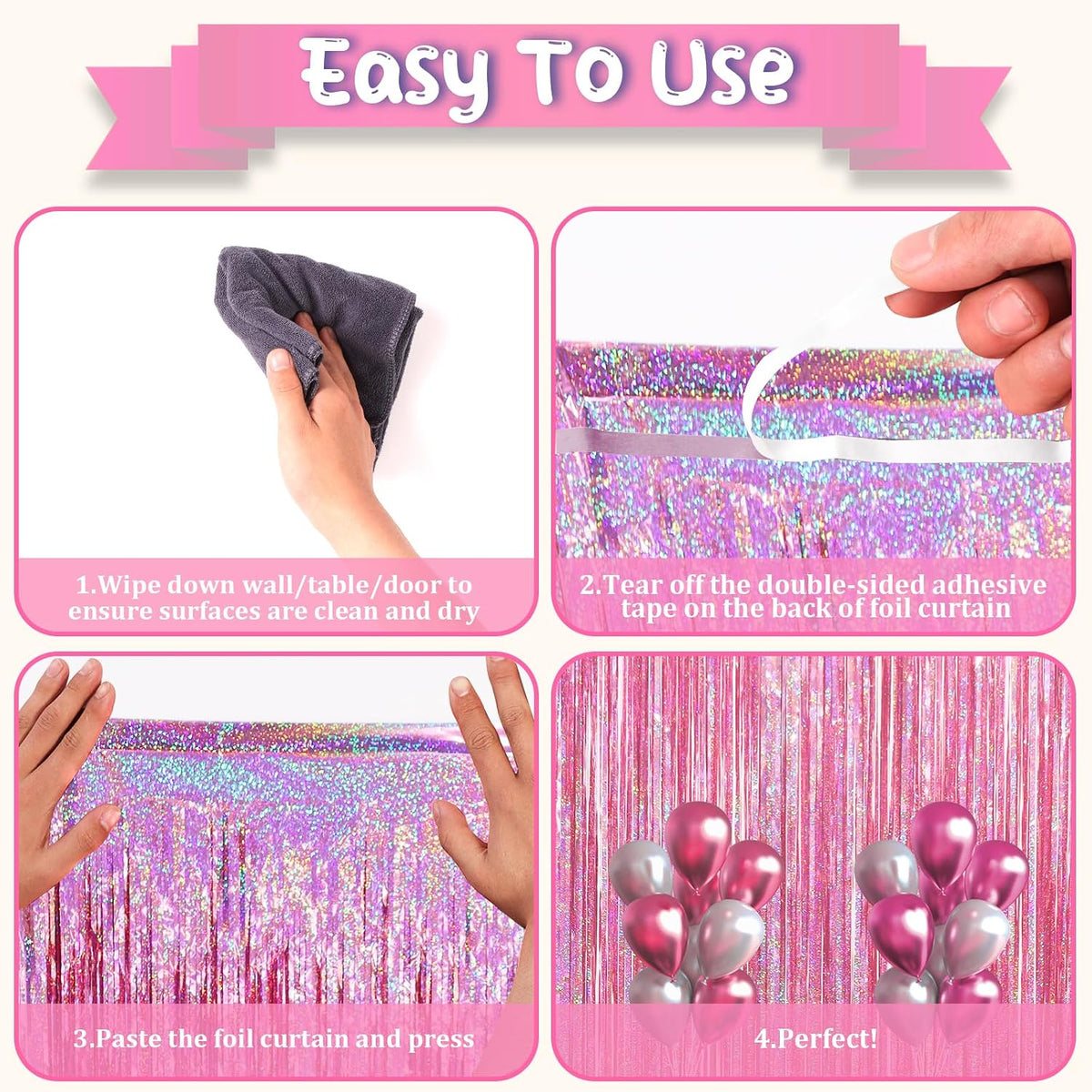 Voircoloria 2 Pack Gold Foil Fringe Backdrop Curtains - Laser Pink / 4 - image 4