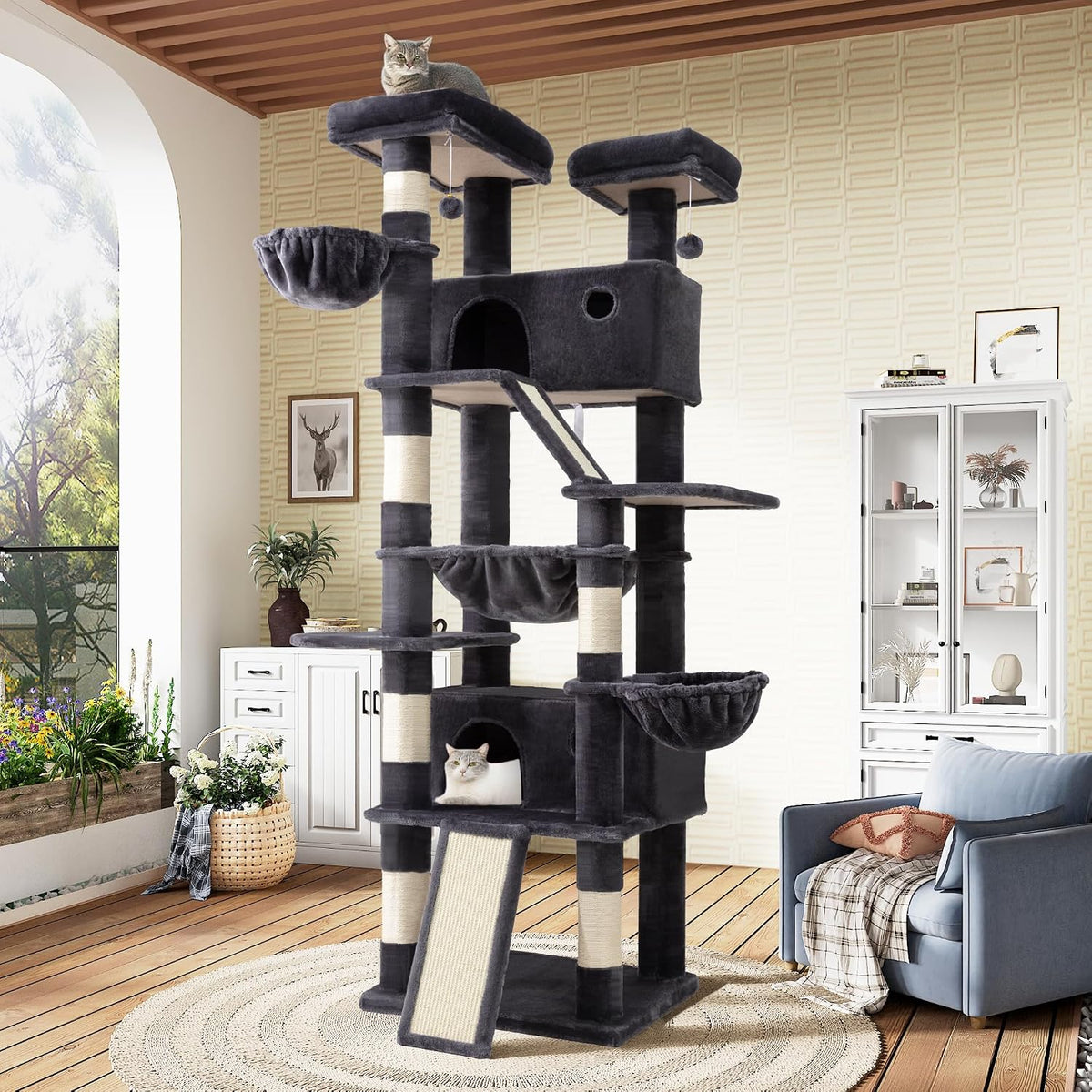 SHA CERLIN 81in Multi-Level Tall Cat Tree Tower for Indoor - Dark Grey