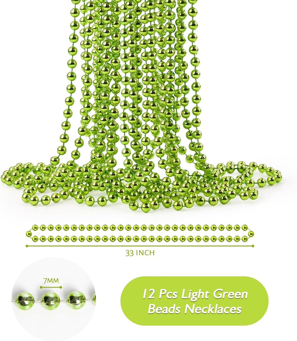 ZZYFGH 12 PCS Bead Necklace, 33'' Mardi Gras Beaded Necklaces – Fun for Kids & Family - Light Green - image 2