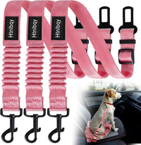 Thickened Dog Seat Belt for Car, 3 Pack Set Retractable Dog Car Adjustable Seatbelts for Vehicle Nylon Pet Safety Heavy Duty & Elastic & Durable Car Harness for Dogs, Light Pink
