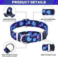 Hikiko Martingale Dog Collar Without Buckle - Navy Blue Flower / Medium - image 4
