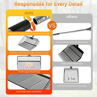 OZRVYNDAREL15 Heavy Duty Chicken Poop Scooper - All Metal Adjustable Handle (39" to 77"), Stainless Steel Sifting Shovel for Coop Cleaning, Small Mesh Design for Fine Waste, Includes Non-Slip Gloves