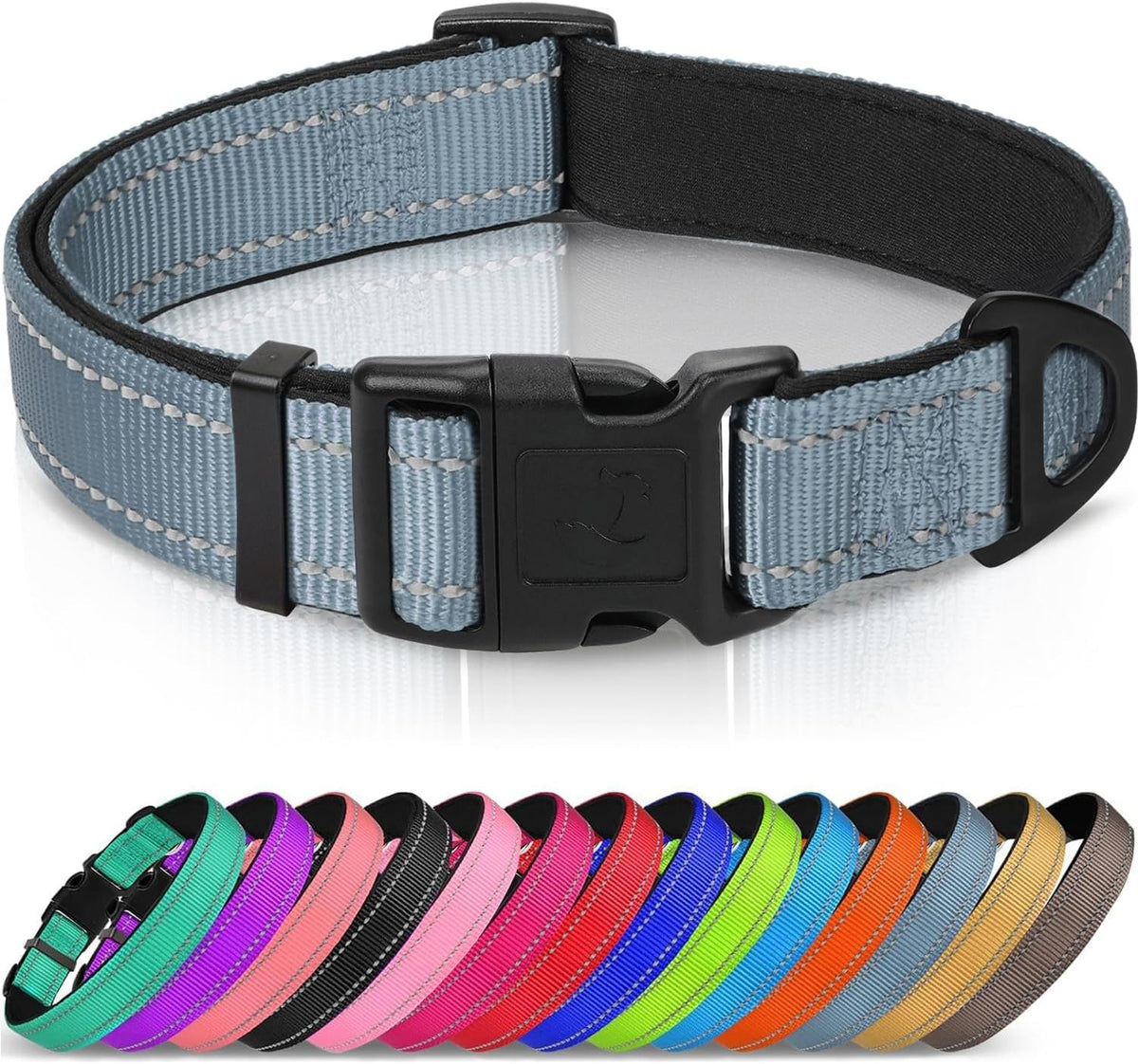 Joytale Reflective Dog Collar, Adjustable Neoprene Padded - X-Small (Pack of 1) / Gray
