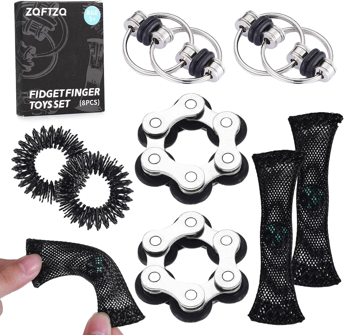 8Pcs Sensory Fidget Toys with Fidget Spinner - Black