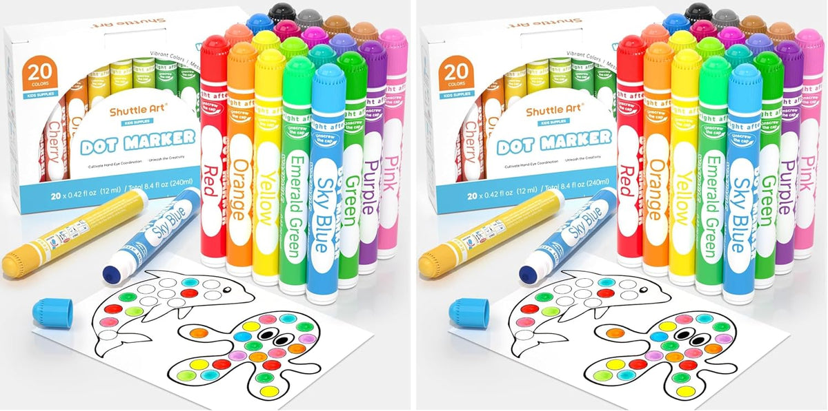 Shuttle Art Dot Markers, 10 Colors Washable Markers for Toddlers - 20 Colors / 40