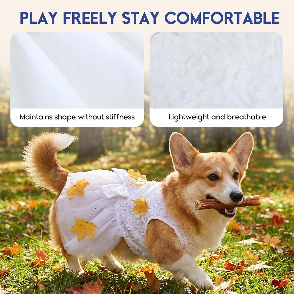 ASENKU Dog Dress Pet Wedding Dress Puppy Birthday Party Outfit - White / X-Large - image 3