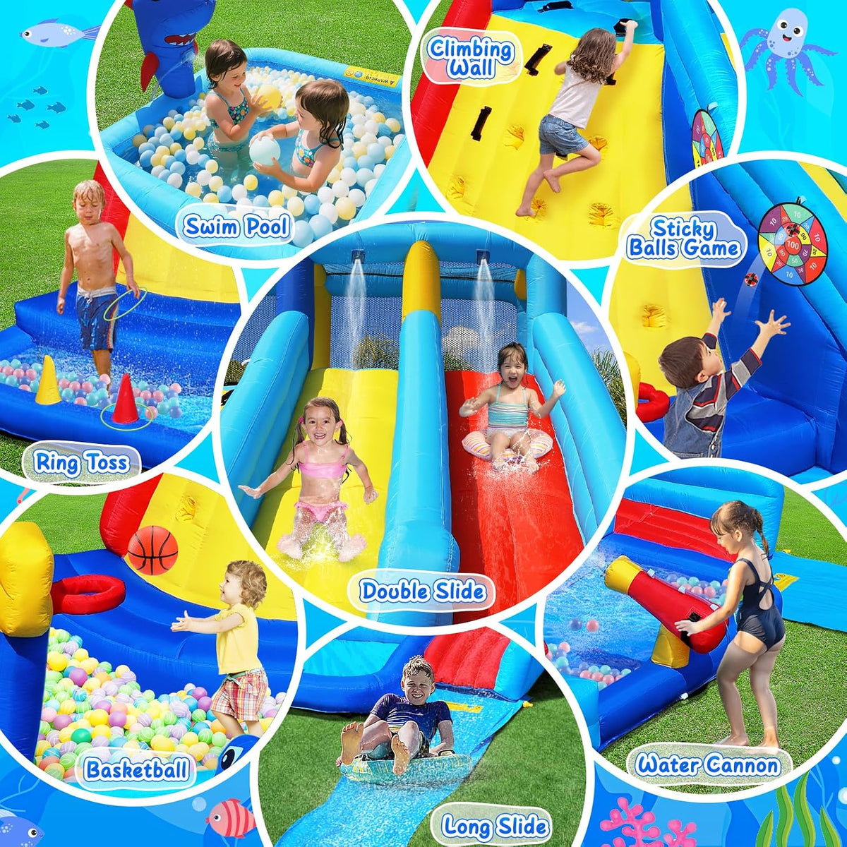 GYMMALL white inflatable bounce house for kids with slide, ball pit and mesh walls - view 7