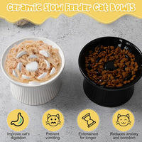 Tioncy 2 Pcs Ceramic Elevated Slow Feeder Cat Bowl - Black, White / 2 - image 4