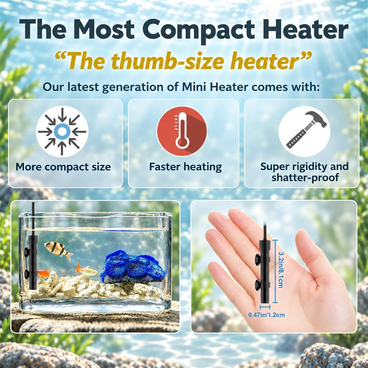 10W USB 5V/2A Alumina Ceramic Super Mini Betta Heater for Tanks ≤ 1 - For Tanks ≤ 5 Gal - image 2