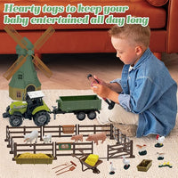 82PCS Farm Animals Toys Set Comes with Tractor Trailer, Windmill, Farmer, Fence - Playset for Kids Toddlers Boys Girls 5+ Years Old