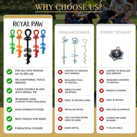 ROYAL-PAW Dog Tie Out Stake - for Large Dogs up to 210 lbs - Heavy Duty Dog Stake for Yard, Beach & Camping Outside - Best in Ground Anchor for a Dog Cable, Leash, Lead Tether (1, Blue)