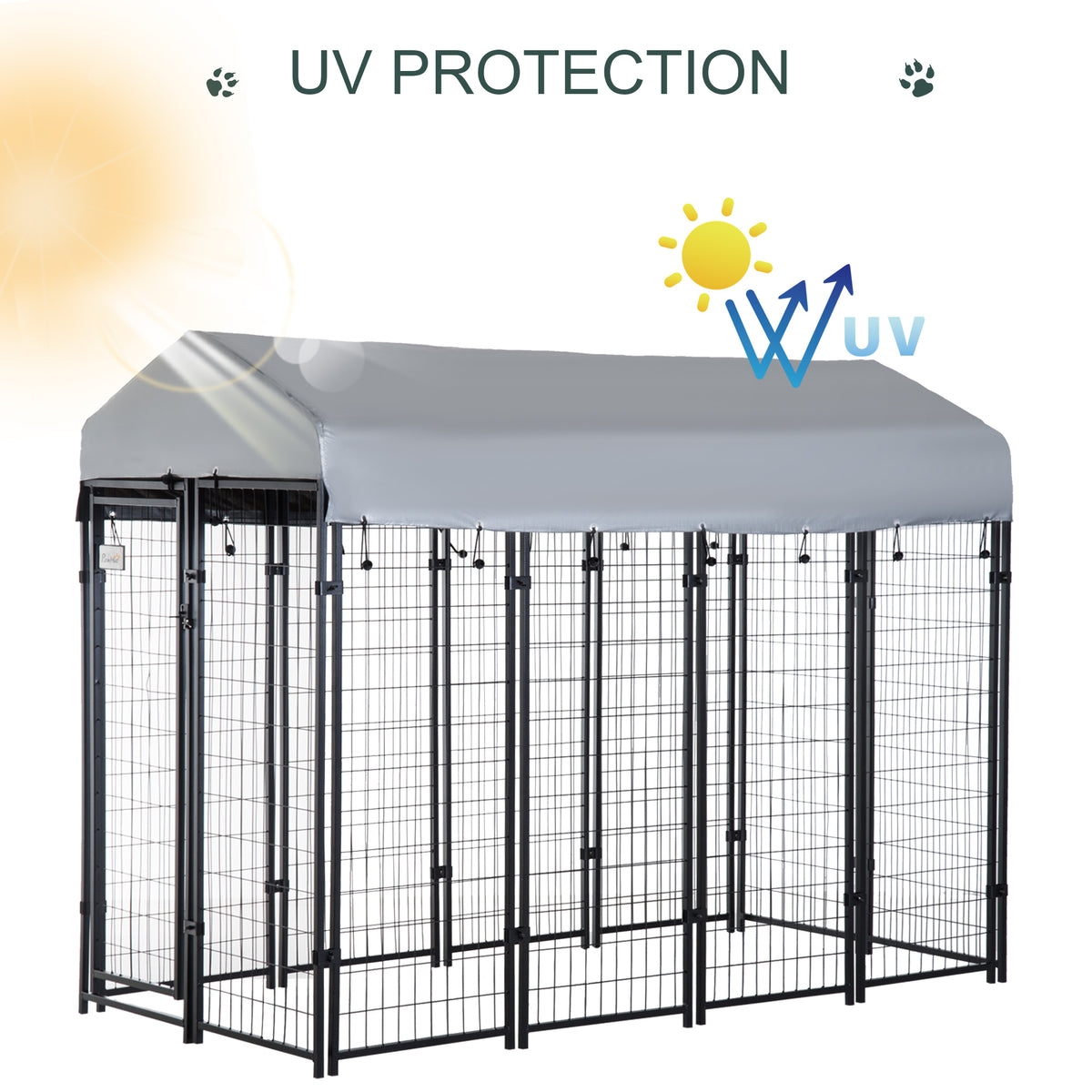 Outdoor Dog Kennel with Roof, 8 x 4 x 6 Heavy Duty Welded Wire Dog Playpen Enclosure with Escape-proof Lock, UV-Resistan