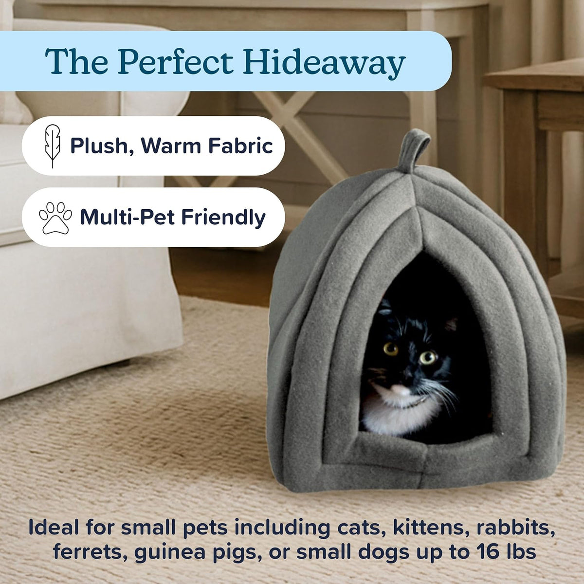 PETMAKER Cat House Indoor Bed with Removable Foam Cushion - Gray / (L) 13” x (W) 13” x (H) 15.75” - image 2