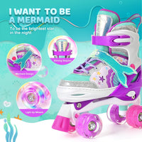 NEMONE Mermaid Adjustable Light up Roller Skates for Girls Boys – Fun for Kids & Family - C- Pearl Mermaid / Large - Youth - image 2