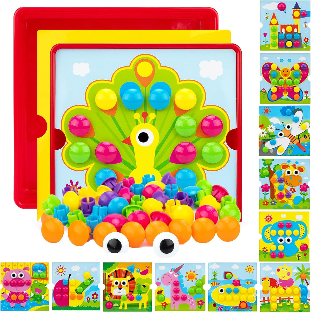 Button Art Toys for Toddlers Ages 3+, Mosaic Peg Board – Fun for Kids & Family - Bird