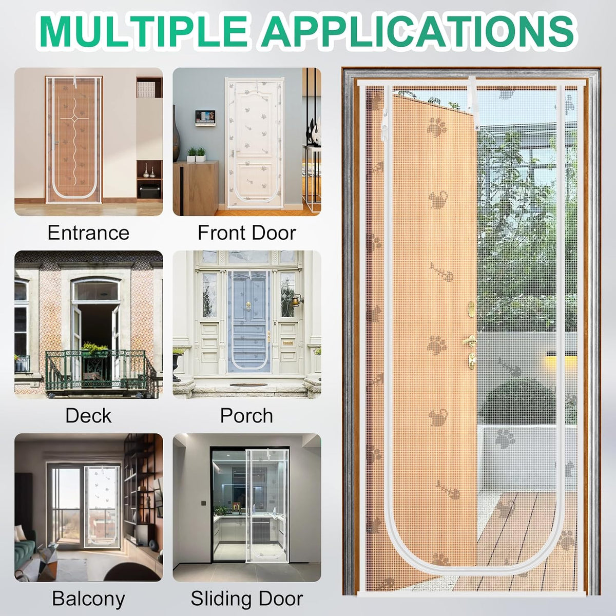 Reinforced Cat Screen Door, Fits Door Size 32" x 80" - White / 35'' W x 83'' H - image 3