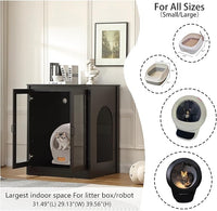 Cat Litter Robot Enclosure with Glass Cat-Observant Doors,Litter Robot Cabinet with Reversible and Optional Entry(Left or Right),Cozy LED for Cats,Power Outlet for More Choice, Black