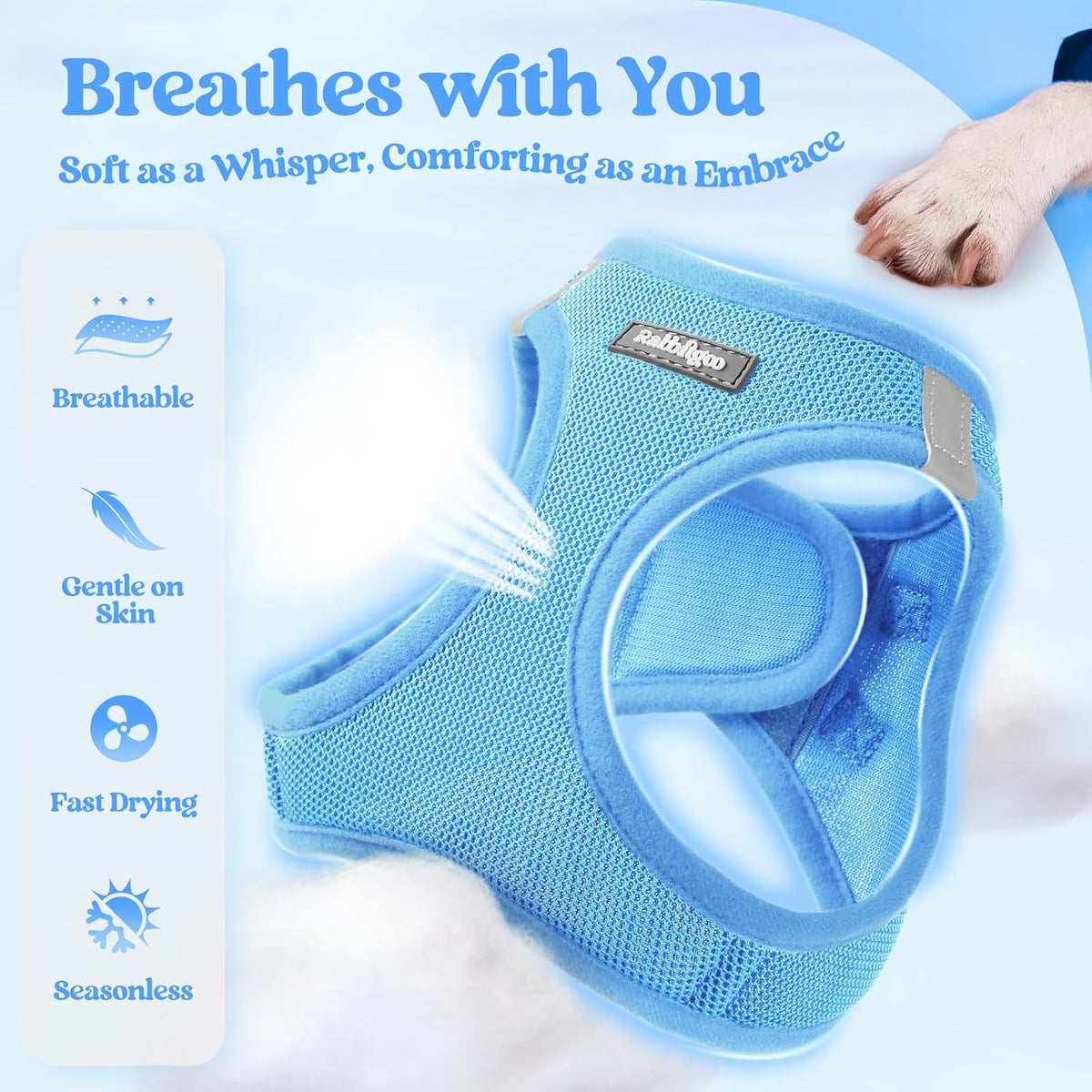 rabbitgoo Dog Harness Small Sized and Leash Set - Blue / M (chest: 16 - 18.5") - image 3