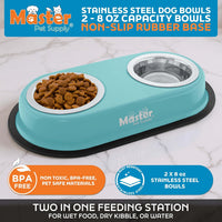 Master Pet Supply Double Dog Bowls Set with Elevated Base Black Velvet – Essentials for Dogs - Aqua Sky - image 2