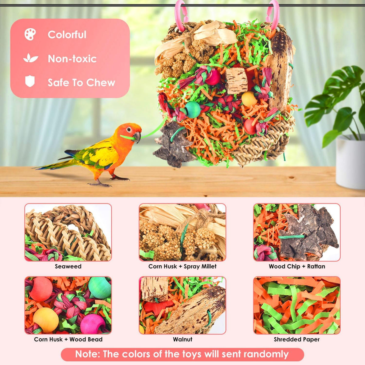 KATUMO Bird Toys, Grass Mat Shredding Hanging Toy for Budgie Parakeet – Essentials for Birds - Walnut decor - image 3