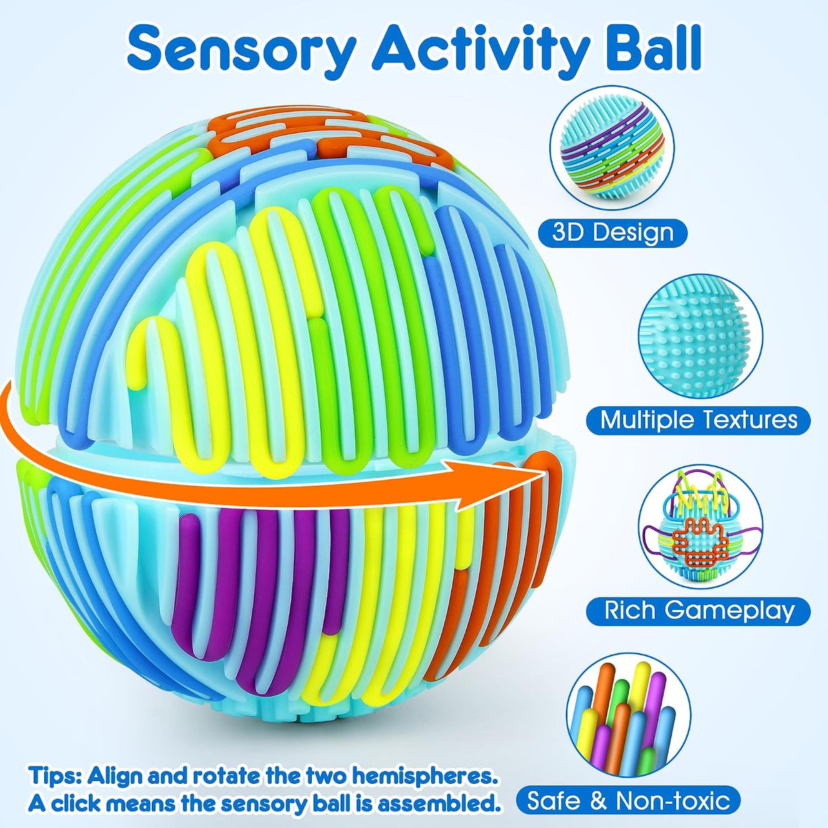 Helsort sensory fidget ball with 20 colorful silicone strings and storage bag - view 2