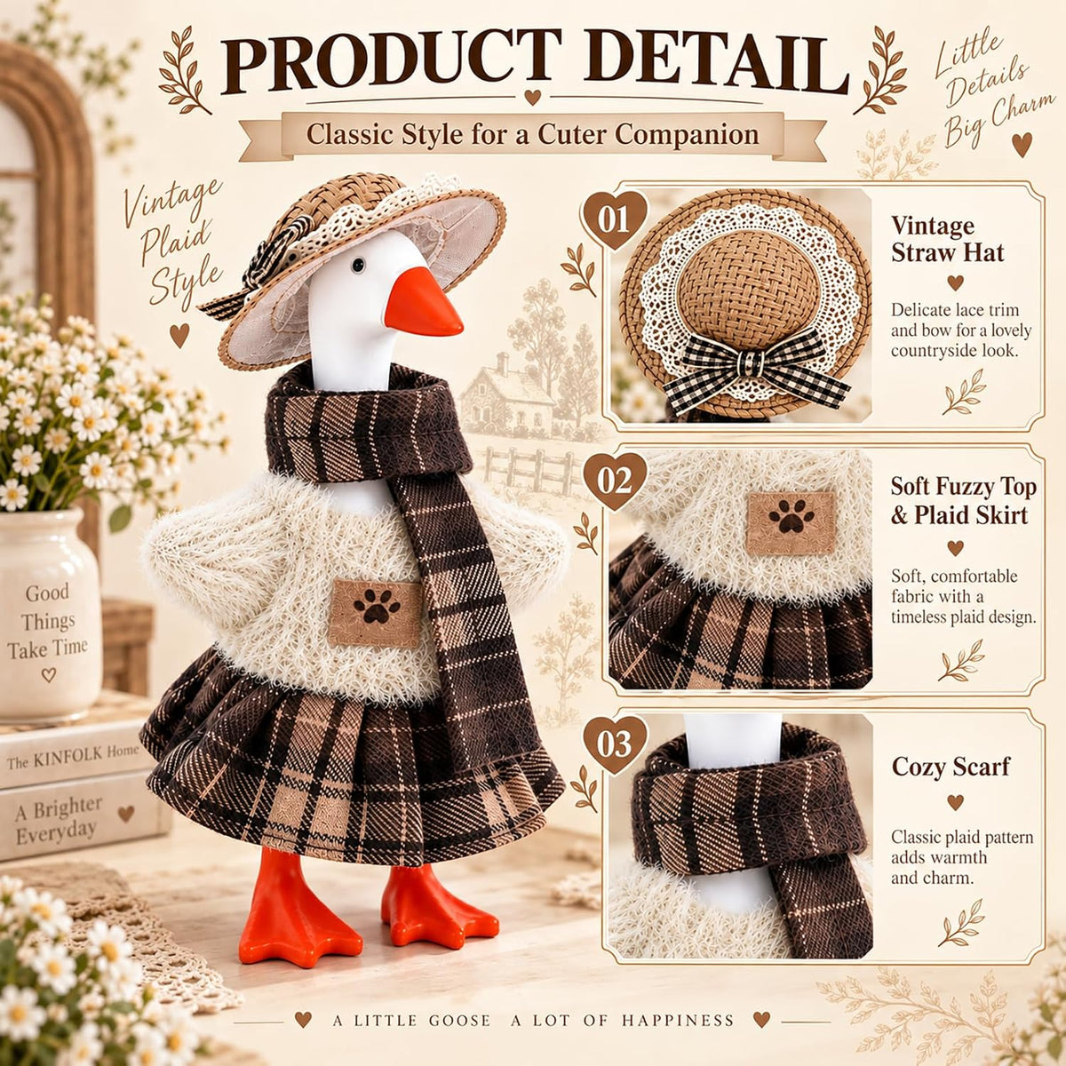 7inch Desk Goose Outfits, Mini Desktop Goose Clothes with Sunglasses & Necklaces, Brown Leopard - Cozy Winter Plaid / 7 Inch - image 3