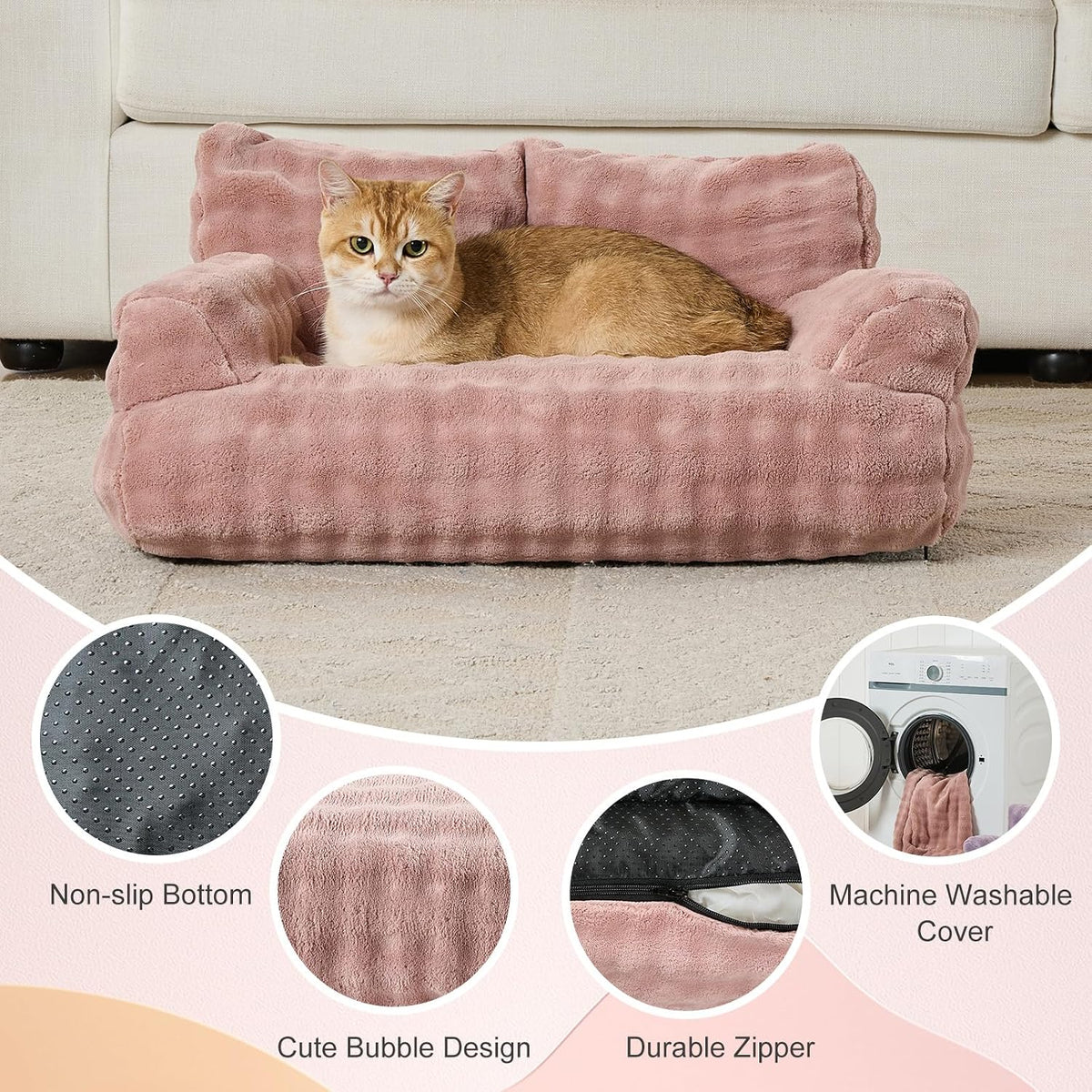 Cat Couch Bed, Cute Pet Sofa for Indoor Cats, 26"x15" - Dusty Pink / 26"L x 15"W x 12.5"Th - image 3